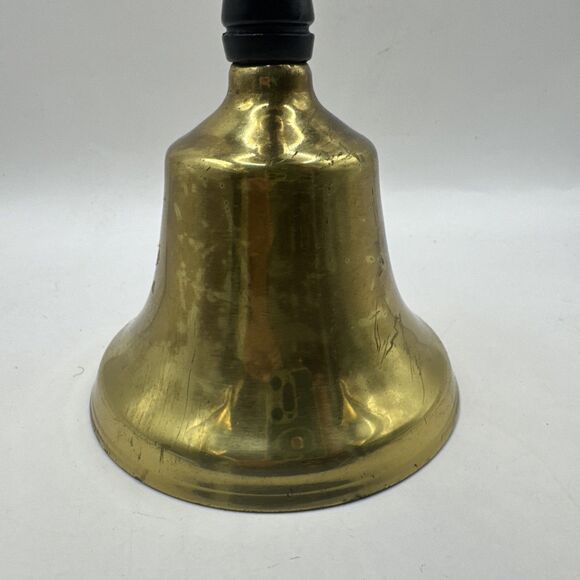 Vintage Brass School Bell with Wooden Handle 7.25” Antique Teacher's Hand Bell - Picture 3 of 5
